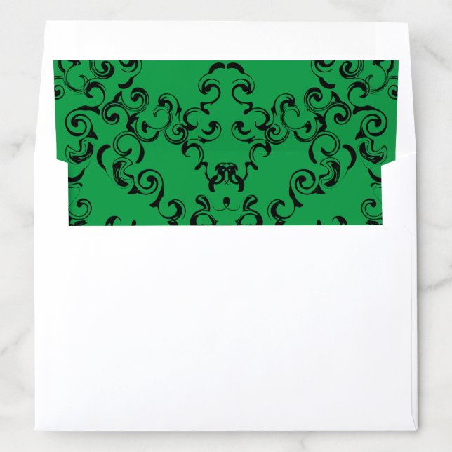 Green & Black Swirl Gothic Wedding Envelope Liner (In Envelope)