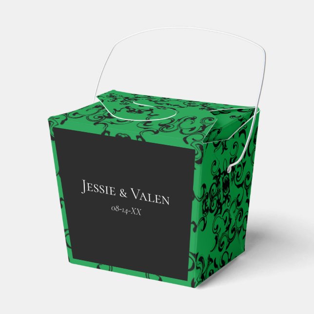 Green & Black Swirl Gothic Wedding Favor Boxes (Front Side)