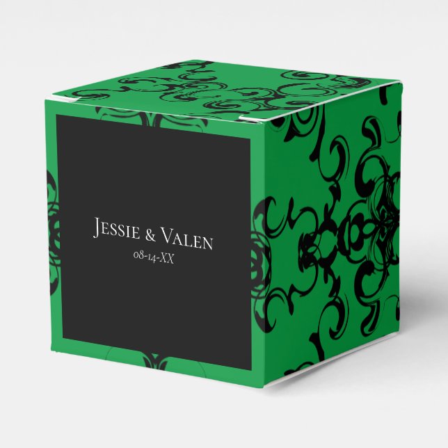 Green & Black Swirl Gothic Wedding Favor Boxes (Front Side)