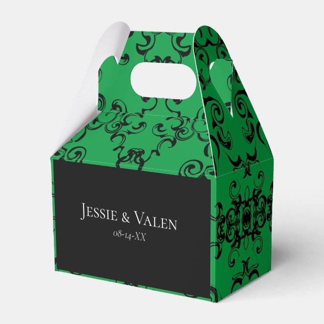 Green & Black Swirl Gothic Wedding Favor Boxes (Front Side)