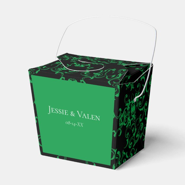 Green & Black Swirl Gothic Wedding Favor Boxes (Front Side)