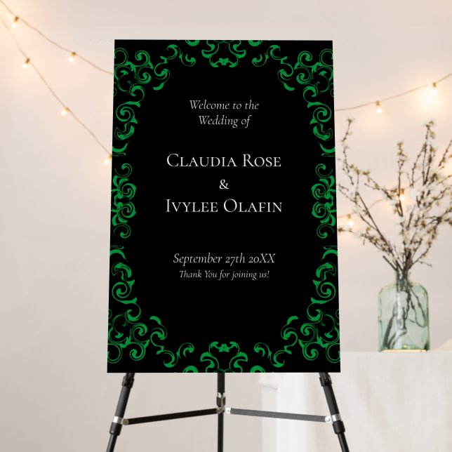 Green & Black Swirl Gothic Wedding Foam Board (In Situ (Stand))