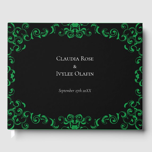 Green & Black Swirl Gothic Wedding Guest Book (Front)