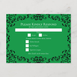 Green & Black Swirl Gothic Wedding Holiday Postcard