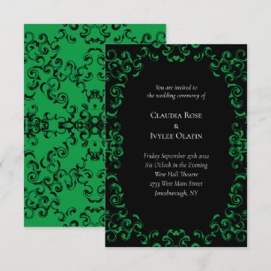 Green & Black Swirl Gothic Wedding Invitation