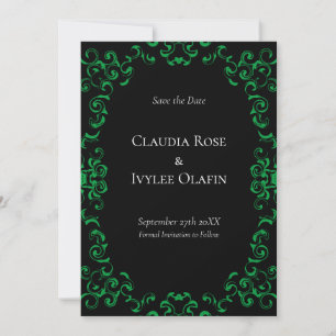 Green & Black Swirl Gothic Wedding Invitation