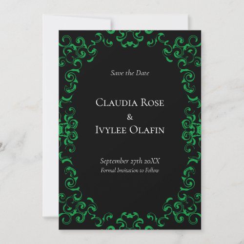 Green  Black Swirl Gothic Wedding Invitation