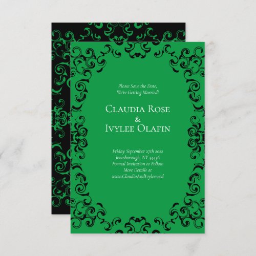 Green  Black Swirl Gothic Wedding Invitation