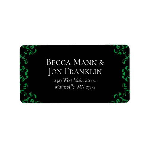 Green  Black Swirl Gothic Wedding Label