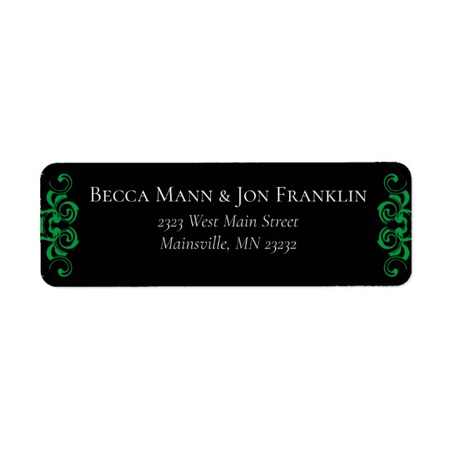 Green & Black Swirl Gothic Wedding Label (Front)