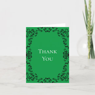 Green & Black Swirl Gothic Wedding Letterpress Thank You Card