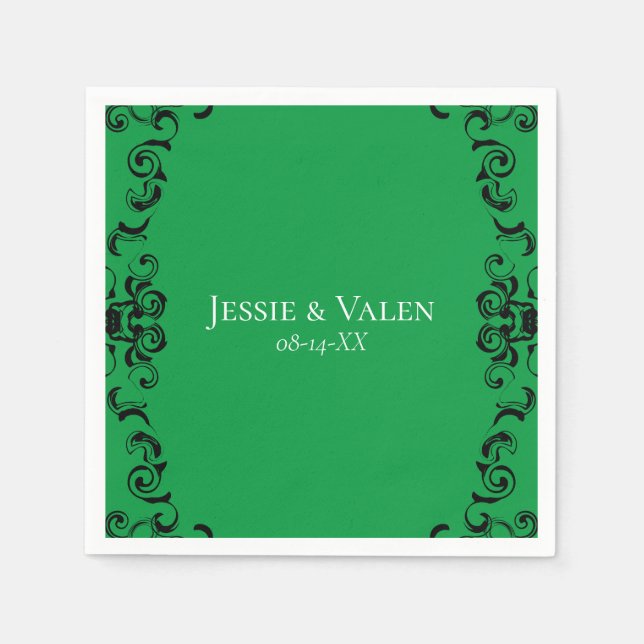 Green & Black Swirl Gothic Wedding Napkins (Front)