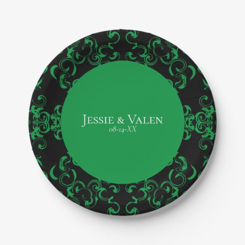Green  Black Swirl Gothic Wedding Paper Plates