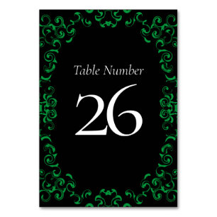 Green & Black Swirl Gothic Wedding Table Number