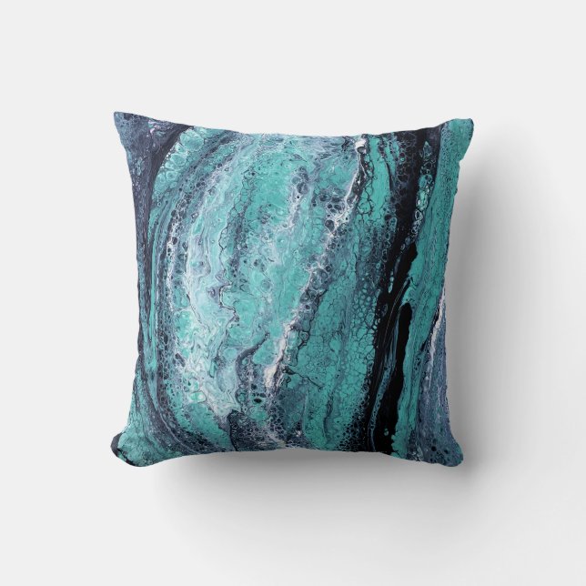 Green Black Swirl Throw Pillow (Front)