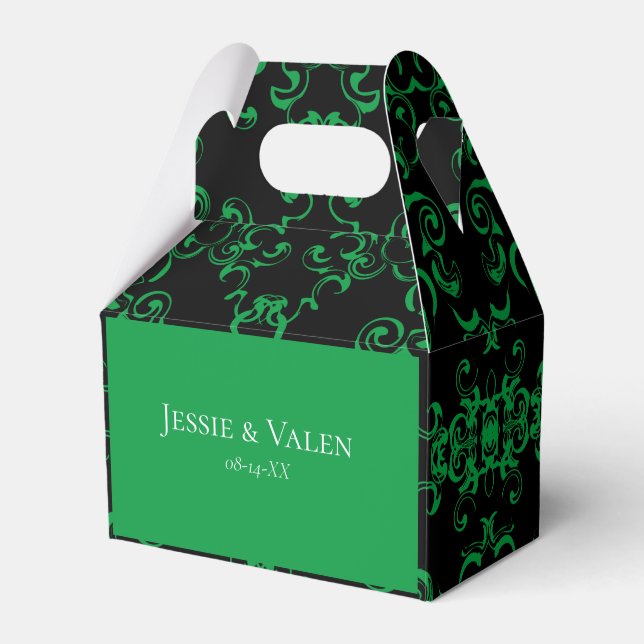 Green Black Swirl Wedding Favor Boxes (Front Side)