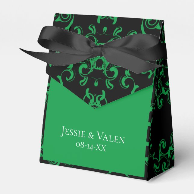 Green Black Swirl Wedding Favor Boxes (Front Side)