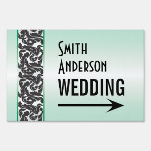 Green & Black Swirly Ribbon Wedding Direction Yard Sign