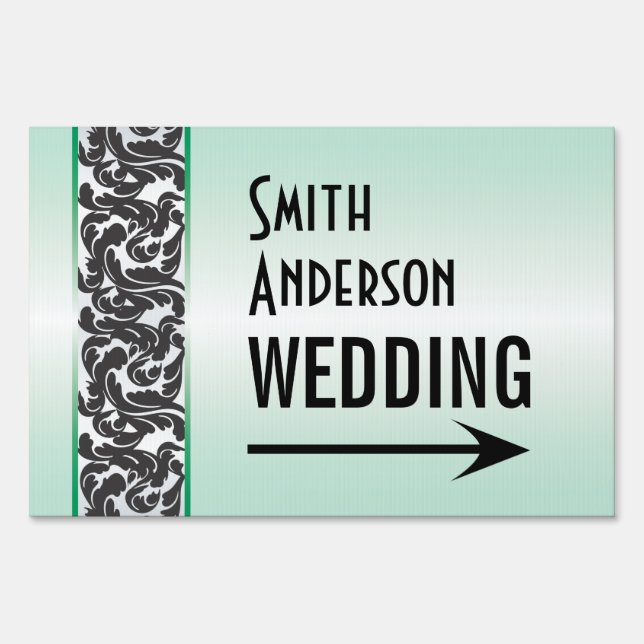 Green & Black Swirly Ribbon Wedding Direction Yard Sign (Front)