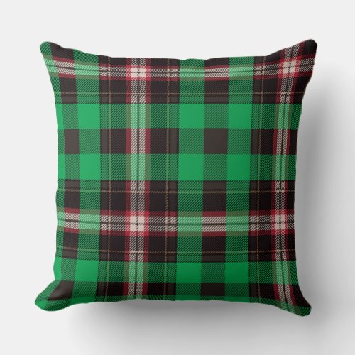 Green Black Tartan Plaid Pattern Throw Pillow