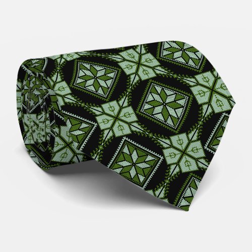 Green  Black Tatreez Henna Thobe Print Pattern Neck Tie