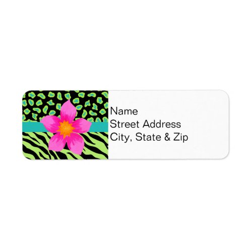 Green Black  Teal Zebra  Cheetah Pink Flower Label