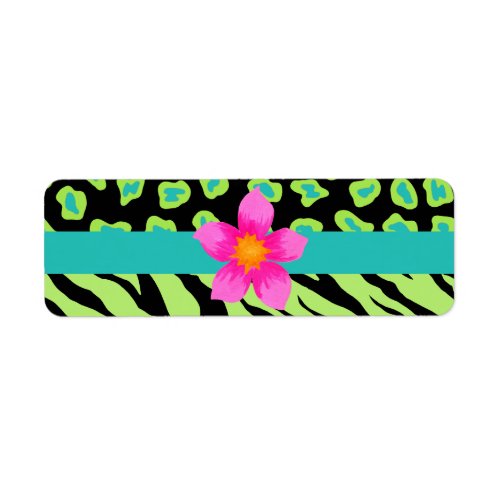 Green Black  Teal Zebra  Cheetah Pink Flower Label