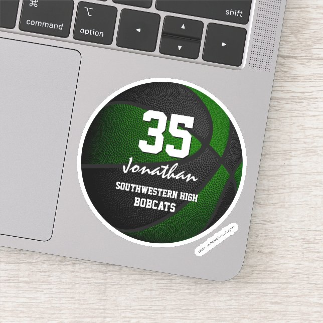 Green black team colors boys girls basketball sticker (Detail)