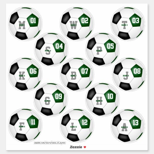 green black team colors boys girls set 13 soccer sticker
