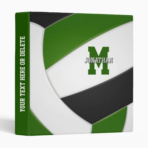 green black team colors boys girls volleyball 3 ring binder