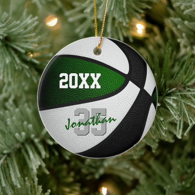 green black team colors commemorative basketball ceramic ornament (Tree)