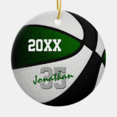 green black team colors commemorative basketball ceramic ornament (Front)