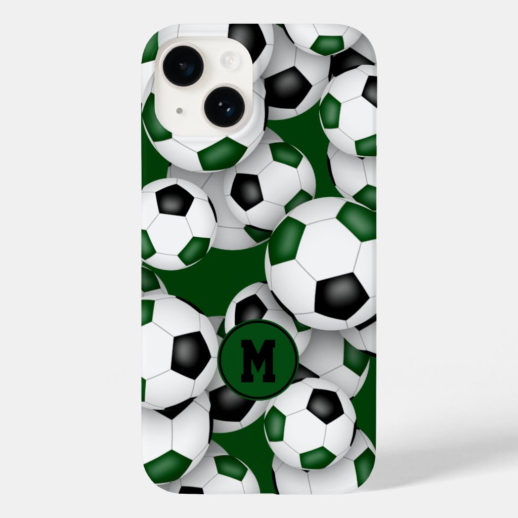 Green black team colors fun soccer balls pattern iPhone case