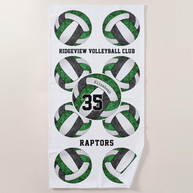 green black team colors gifts girly volleyballs  beach towel (Front)