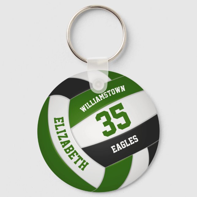 Green black team colors girls boys volleyball keychain (Front)