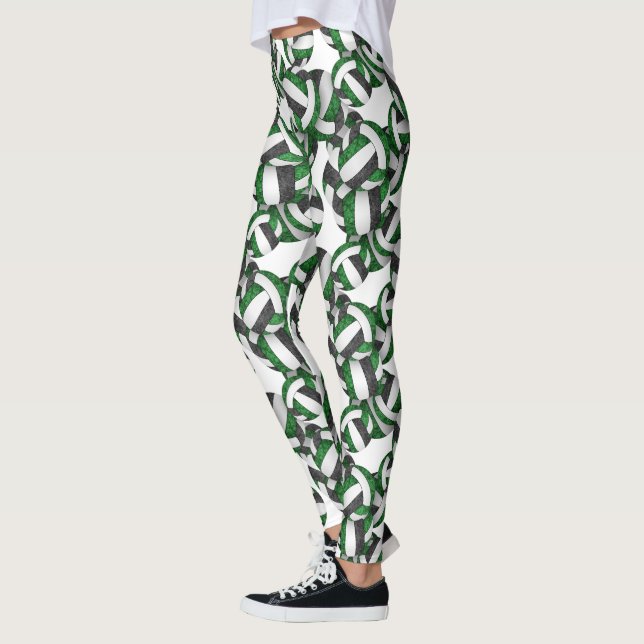 Green black team colors girly volleyballs pattern leggings (Left)