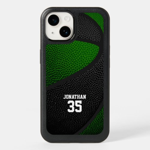 green black team colors personalized basketball OtterBox iPhone 14 case