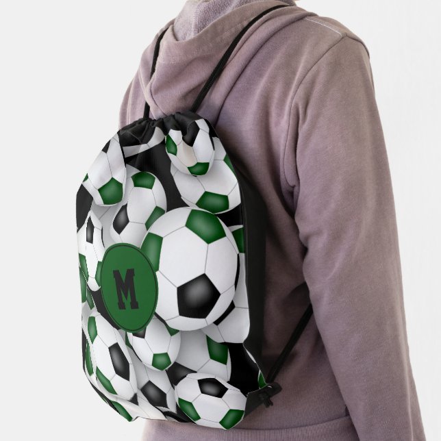 green black team colors soccer balls pattern  drawstring bag (Insitu)