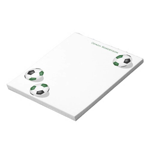 green black team colors soccer balls personalized notepad
