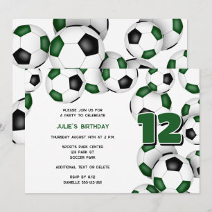 green black team colors soccer balls sports party invitation