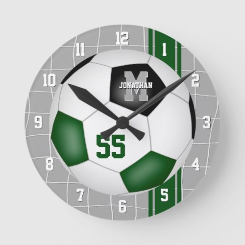 Green black team colors varsity stripes soccer round clock