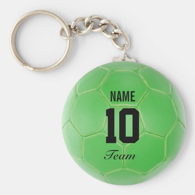 Green Black Team Soccer Ball Personalized Name Keychain (Front)