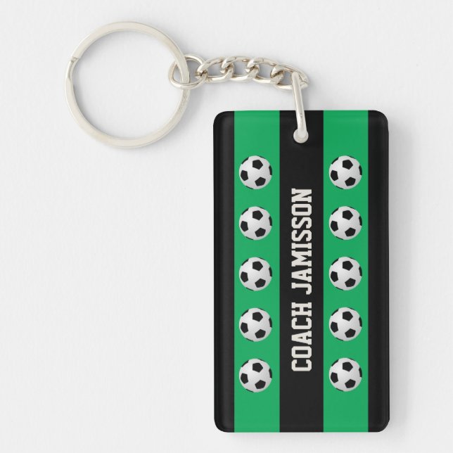 Green & Black Thank You Coach, Player, Soccer Ball Keychain (Front)