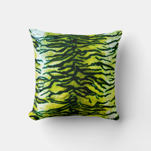 Green & Black Tiger Print Throw Pillow