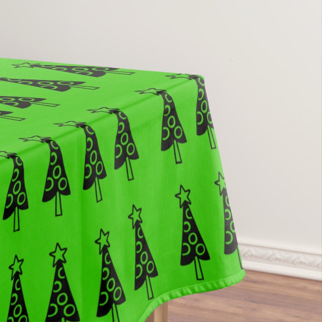 Green Black Trees Merry Christmas Tablecloth (In Situ)