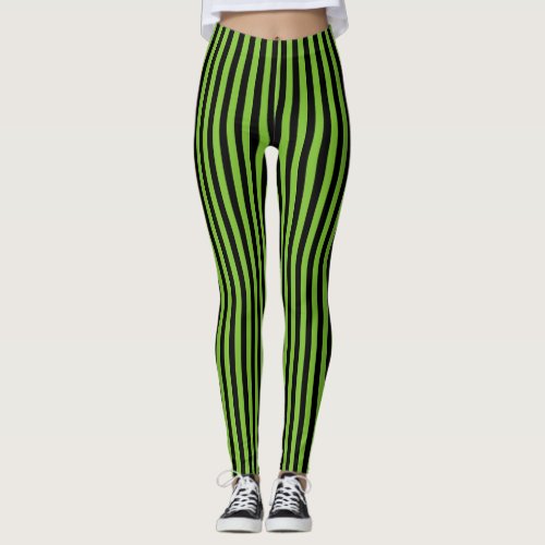 Green Black Vertical Stripe Halloween Leggings