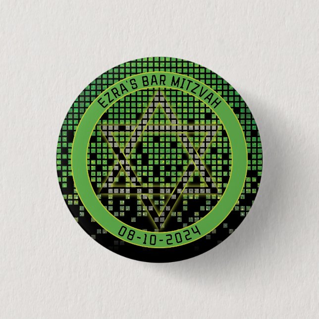 Green Black Video Game Gamer Bar Mitzvah Button (Front)