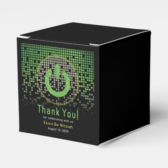 Green Black Video Game Gamer Bar Mitzvah Favor Boxes (Front Side)