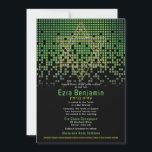 Green Black Video Game Gamer Bar Mitzvah  Invitation<br><div class="desc">Green, black, and grey (gray) raining pixel gamer or video game Bar Mitzvah invitation. This non-traditional gamer inspired video gaming design features a Jewish Star of David. There are also green, yellow, and grey (gray) raining or cascading digital style computer pixels along the top of the invitation. The fonts are...</div>