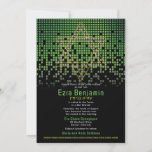 Green Black Video Game Gamer Bar Mitzvah  Invitation<br><div class="desc">Green, black, and grey (gray) raining pixel gamer or video game Bar Mitzvah invitation. This non-traditional gamer inspired video gaming design features a Jewish Star of David. There are also green, yellow, and grey (gray) raining or cascading digital style computer pixels along the top of the invitation. The fonts are...</div>